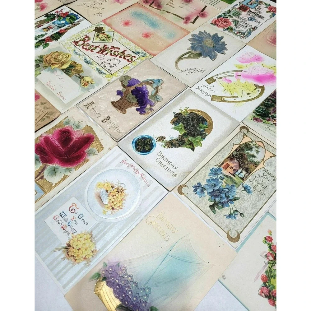 31 Vintage 3D Relief Embossed Postcards - Birthday,‎ Easter, Greetings - Used